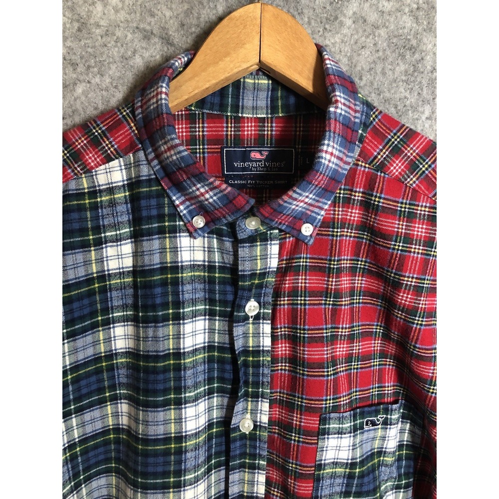 Vineyard Vines Shirt Mens Large Tartan Patchwork Tucker Flannel Casual Preppy